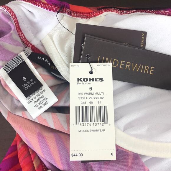 NEW Dana Buchman Tankini Womens 6 Multicolor Underwire Swim Top - Picture 5 of 8